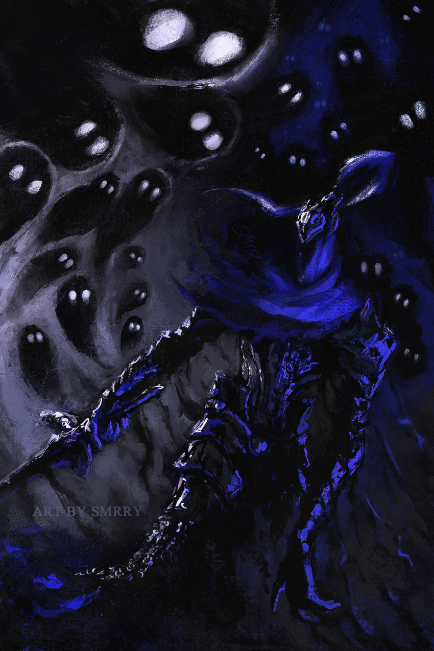 1boy, armor, artorias_the_abysswalker, bloodexer, breastplate, cape, creature, dark_souls_(series)