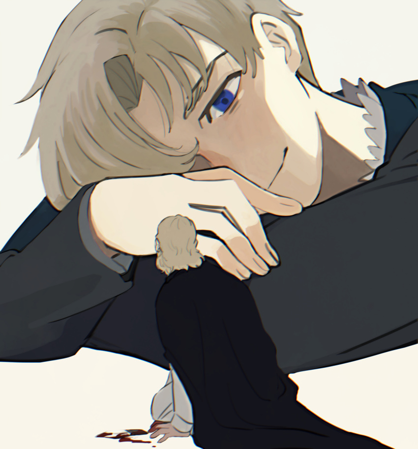 2boys, absurdres, black_cloak, blonde_hair, blood, blood_on_hands, blue_eyes, blue_jacket