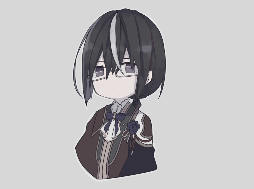 1boy, black_hair, braid, brown_jacket, chibi, closed_mouth, clovis_(grimms_notes), collar