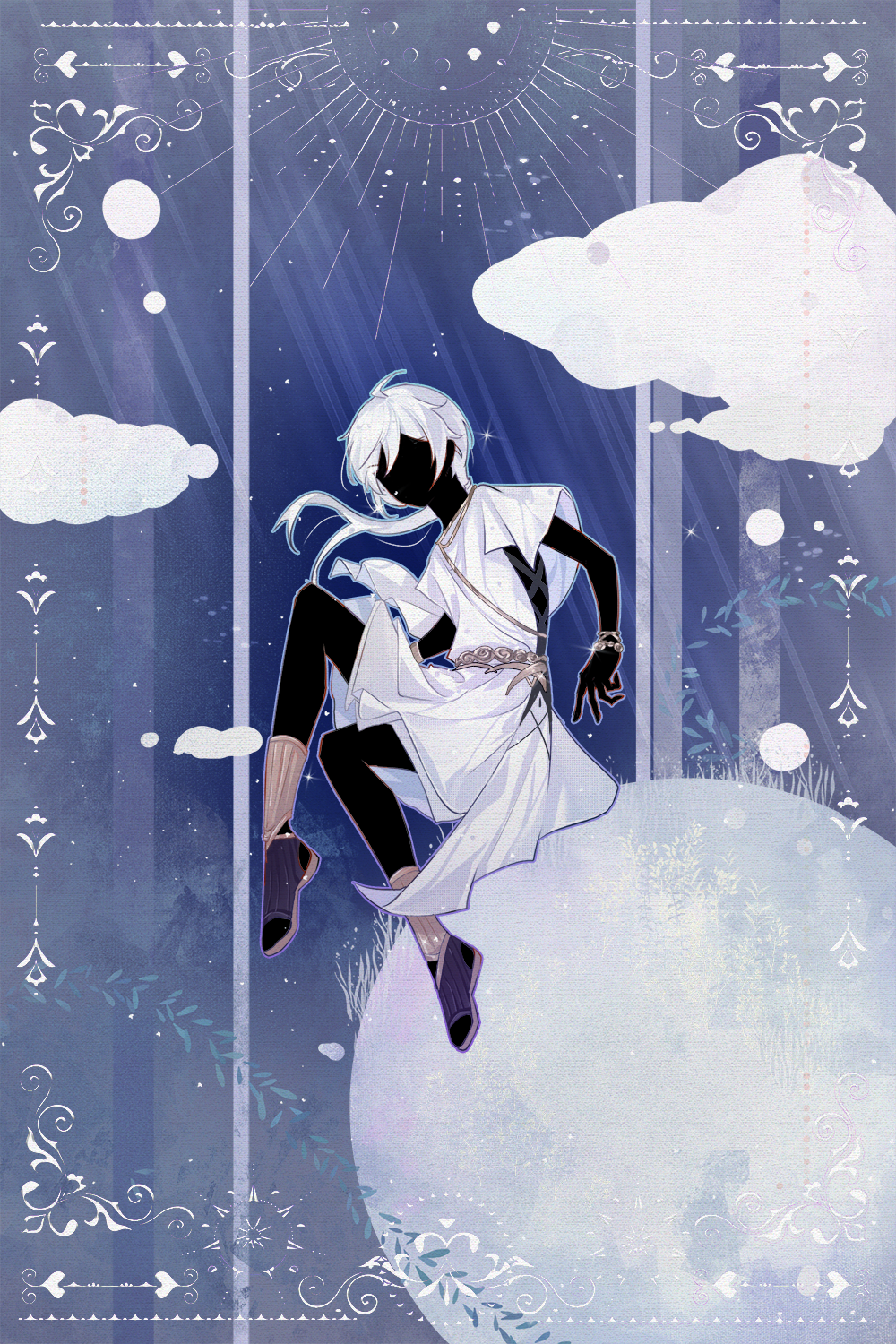 1boy, aged_down, ahoge, ancient_greek_clothes, baiguigelierwan, black_skin, blue_background, border