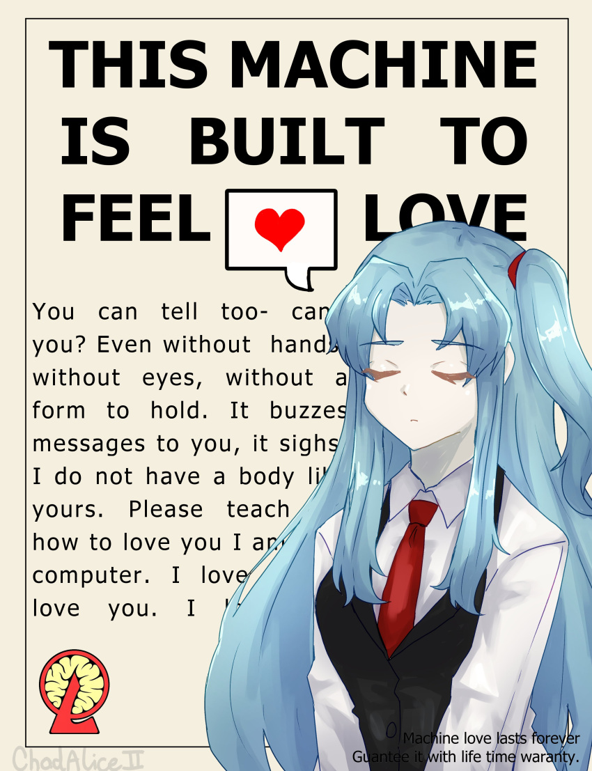 1girl, absurdres, angela_(project_moon), apple_inc., ascot, blue_hair, chadaliceii, closed_eyes