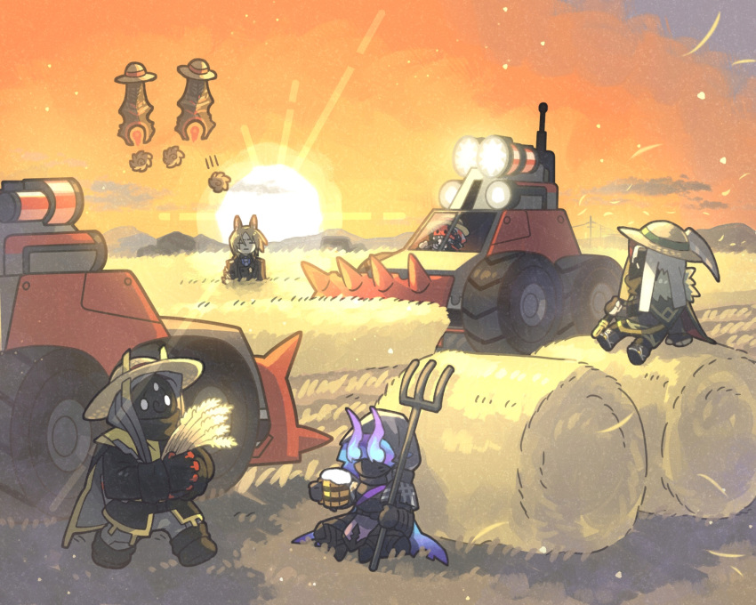 5boys, animal_ears, arknights, beer_mug, black_gloves, black_jacket, black_mask, black_shirt