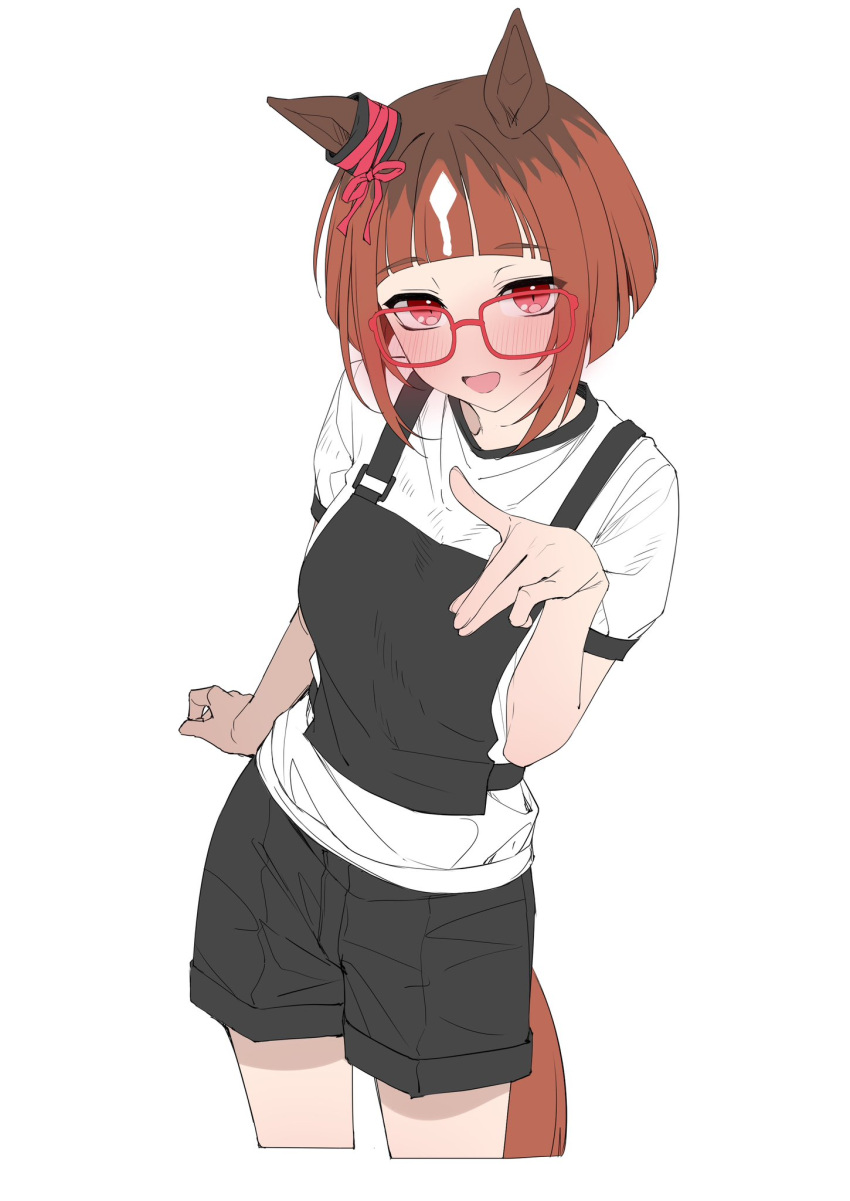 1girl, animal_ears, black_pants, black_vest, blunt_bangs, blush, brown_hair, brown_tail
