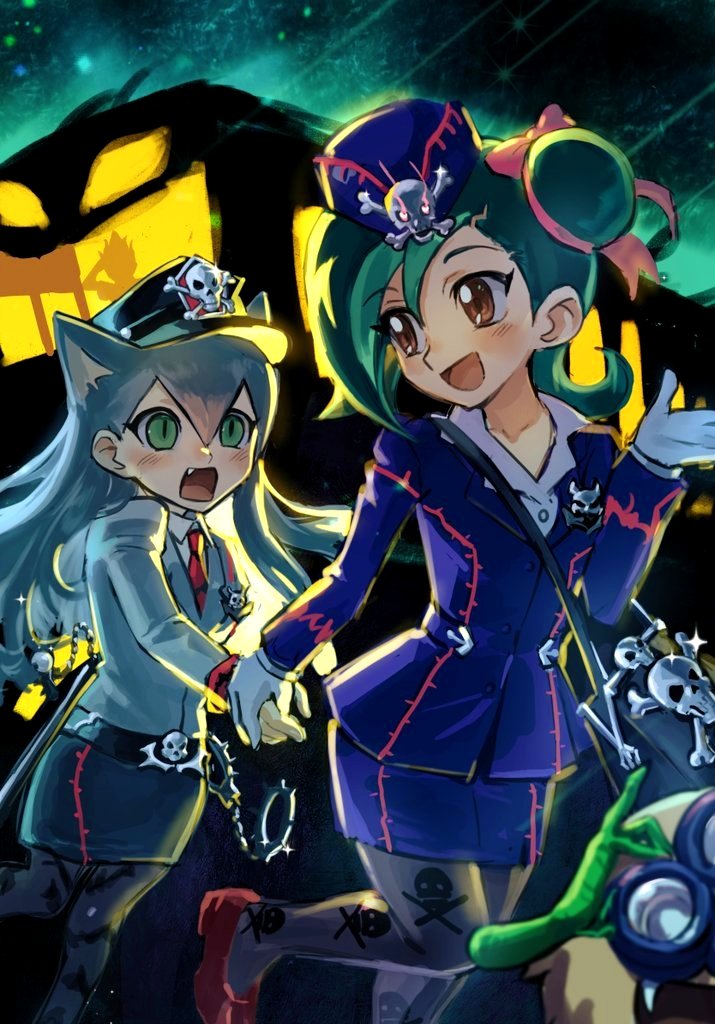 2girls, animal_ears, blue_jacket, blue_sky, cat_ears, cat_girl, cathy_(yu-gi-oh!), cosplay