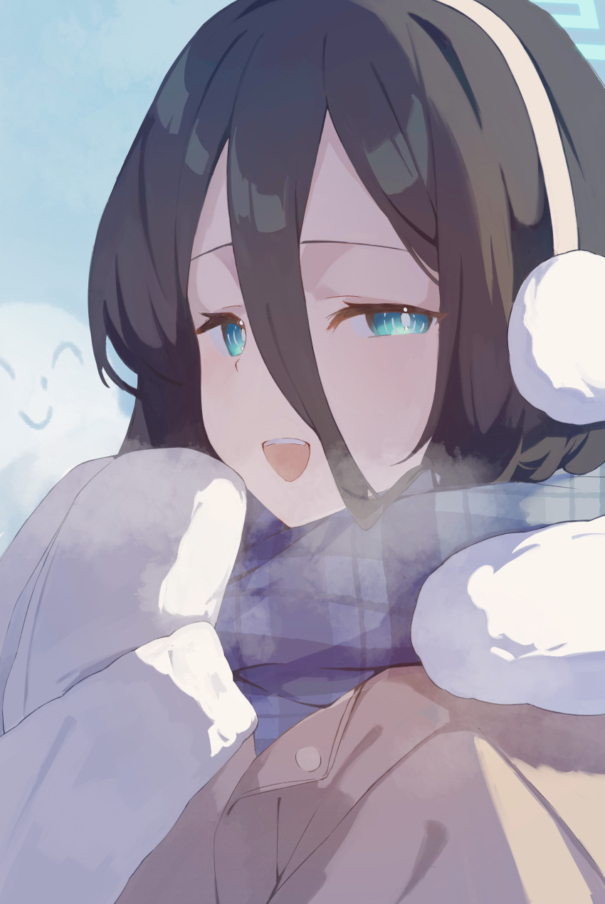 1girl, absurdres, aris_(blue_archive), aris_(winter)_(blue_archive), black_hair, blue_archive, blue_eyes, blue_scarf