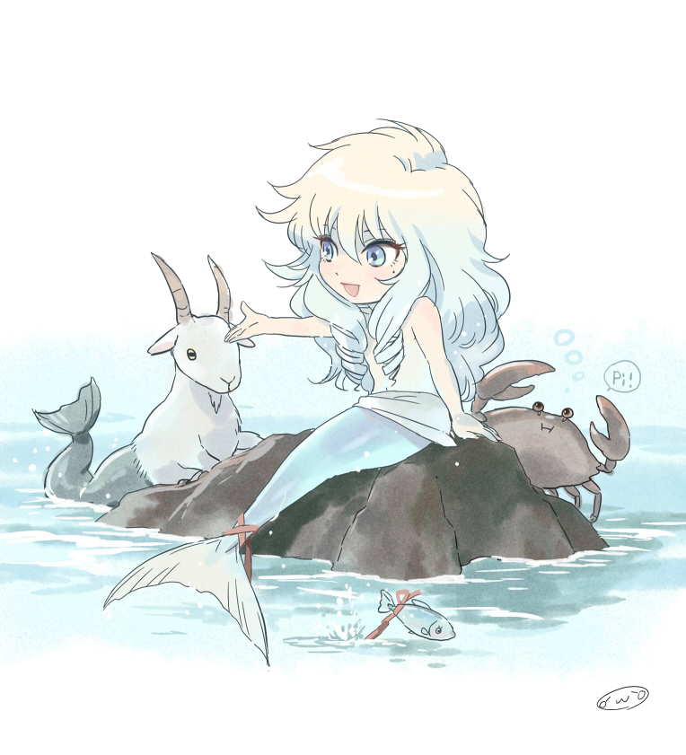1boy, animal, animalization, blonde_hair, blue_eyes, blue_hair, cancer_(zodiac), cancer_death_mask