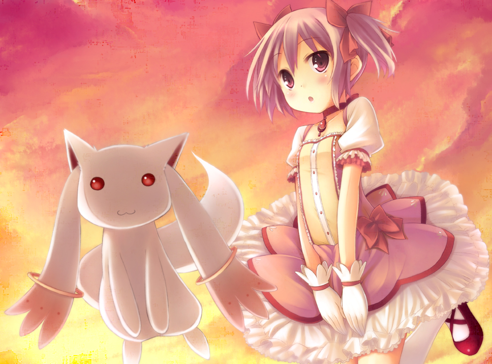 kaname_madoka, kyubey, kyuubee, magical_girl, mahou_shoujo_madoka_magica, pink_eyes, pink_hair, ryo