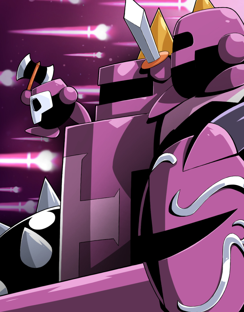 axe, blade_(kirby), butch_(kirby), energy_spear, galacta_knight, highres, holding, holding_axe