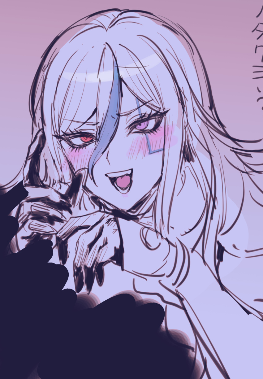 1girl, blush, close-up, gloves, heterochromia, highres, open_mouth, red_eyes