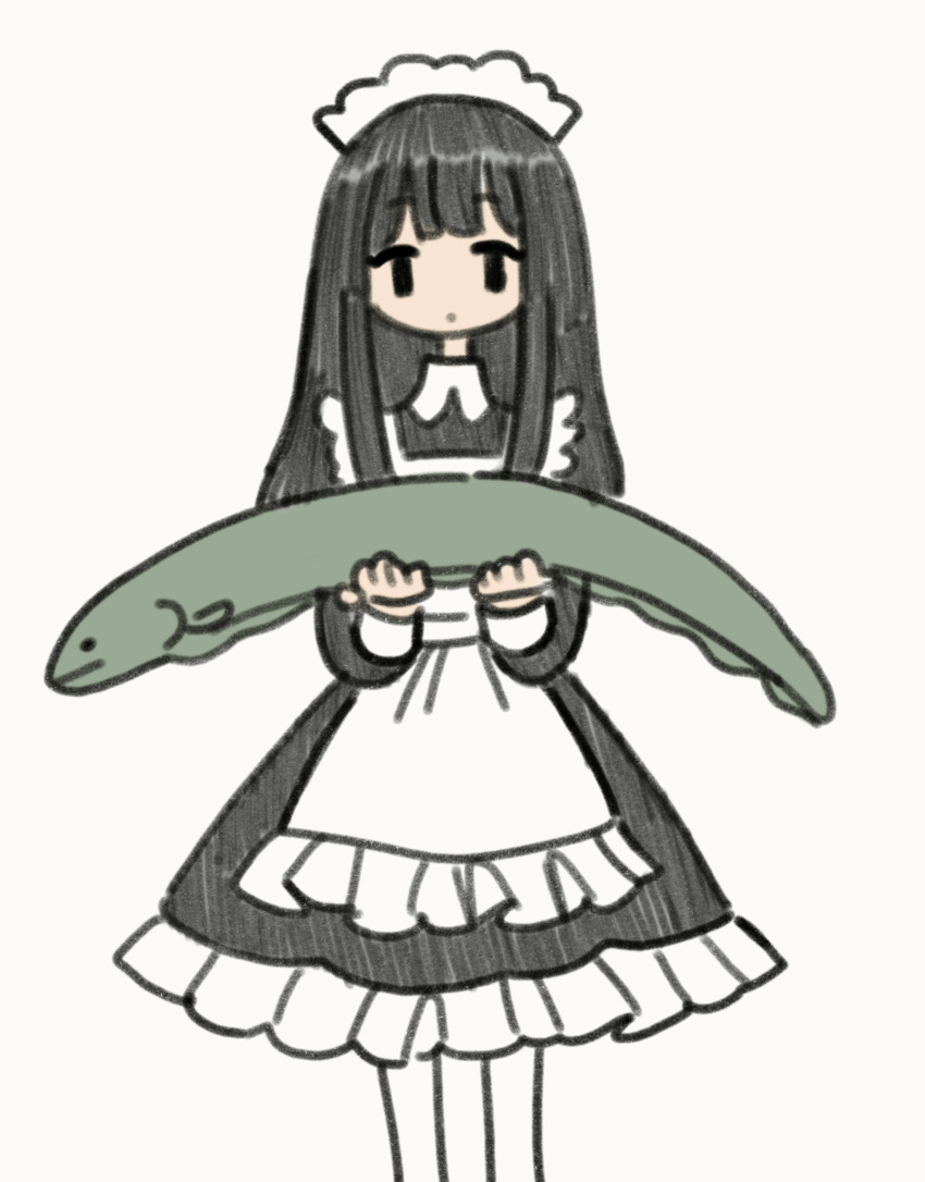 1girl, animal, animated, animated_gif, apron, black_dress, black_hair, dress