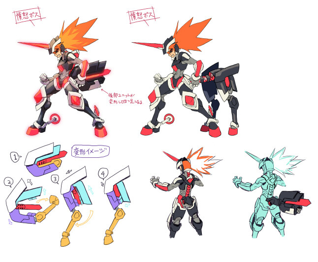 1boy, armor, azure_striker_gunvolt, azure_striker_gunvolt_1, black_armor, black_sclera, centauroid, colored_sclera