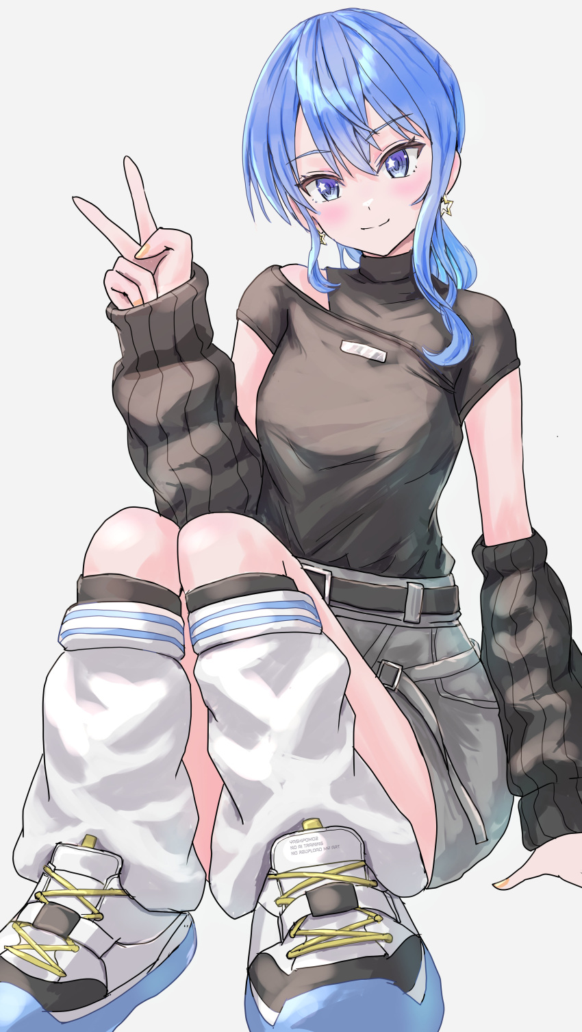 1girl, absurdres, alternate_color, arm_support, arm_warmers, asymmetrical_sidelocks, belt, black_arm_warmers