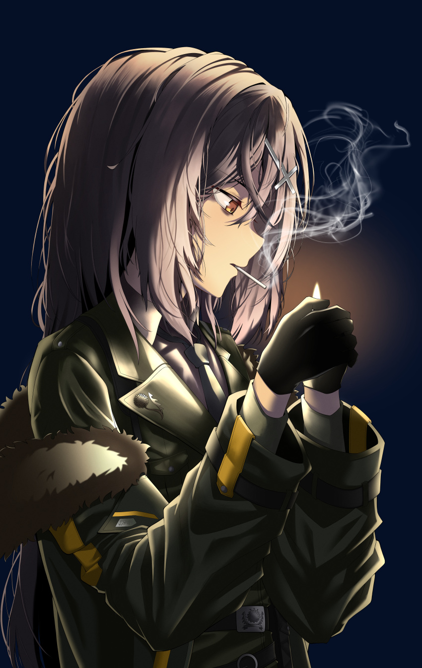 1girl, absurdres, belt, black_gloves, brown_eyes, brown_hair, christina_brecht, collared_shirt