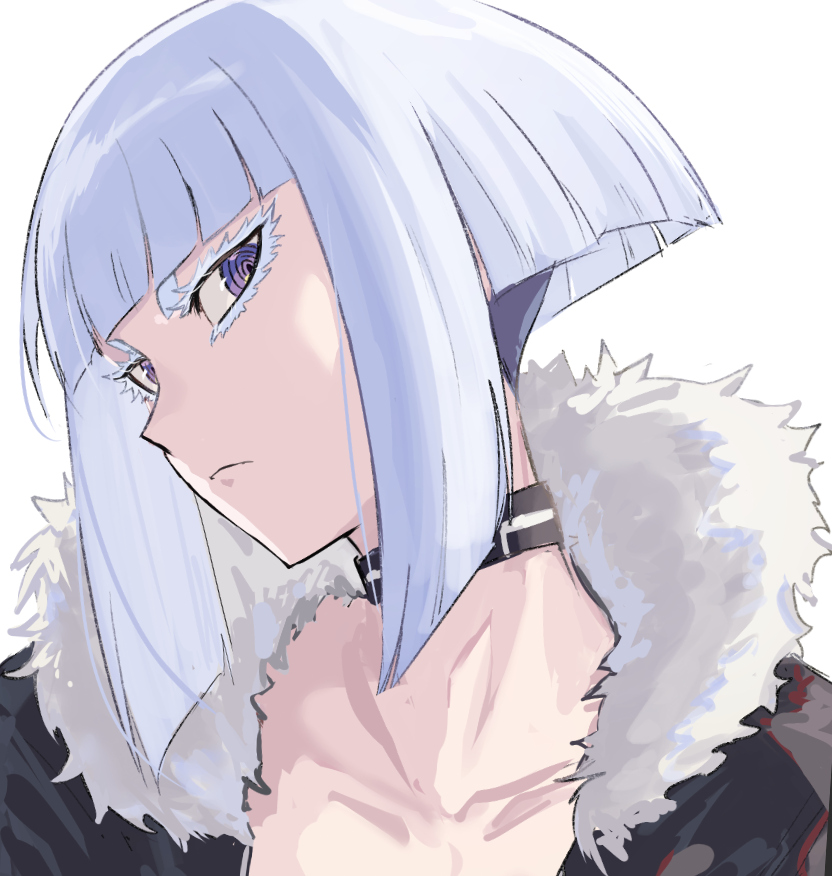 1girl, aoki_shizumi, black_choker, blunt_bangs, blunt_ends, choker, closed_mouth, commentary