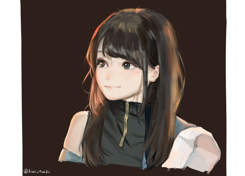 1girl, aoki_hina, bang_dream!, bang_dream!_it's_mygo!!!!!, black_eyes, black_hair, brown_background, brown_eyes