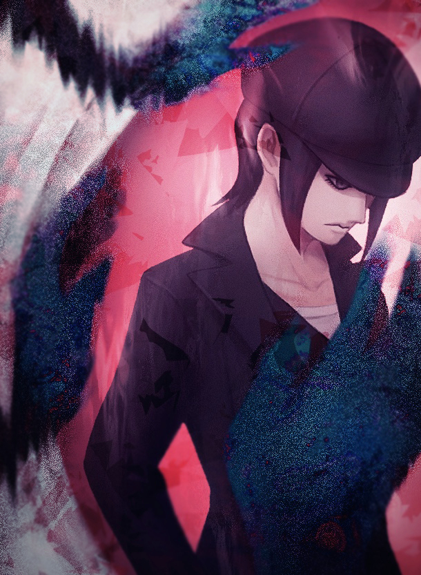 1boy, black_eyes, black_hair, black_hat, black_jacket, hat, hat_over_one_eye, jacket