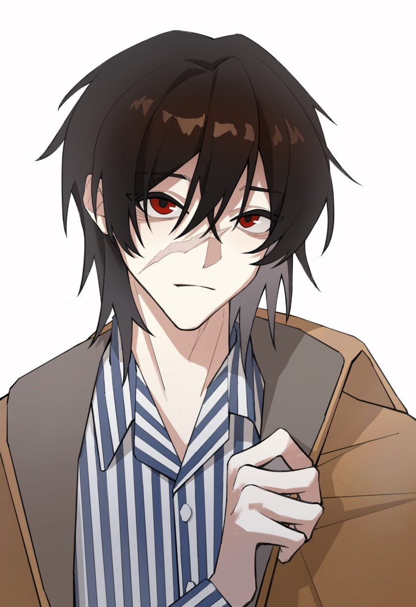 1boy, absurdres, alternate_universe, bags_under_eyes, black_hair, brown_coat, brown_hair, chinese_commentary