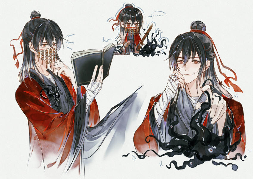 ..., 1815983628, 1boy, bandaged_arm, bandaged_chest, bandaged_hand, bandages, black_hair