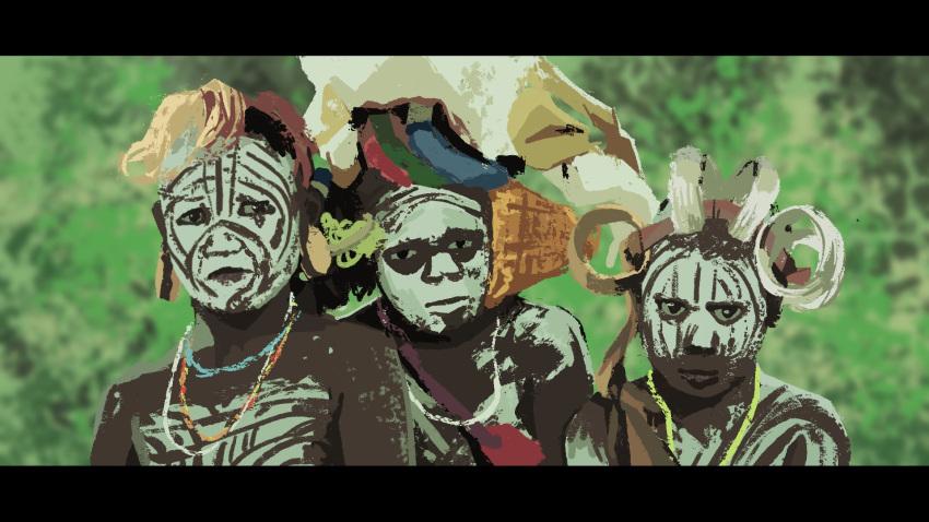 3boys, african_clothes, black_border, border, cyberseaurchin, dark-skinned_male, dark_skin, hat
