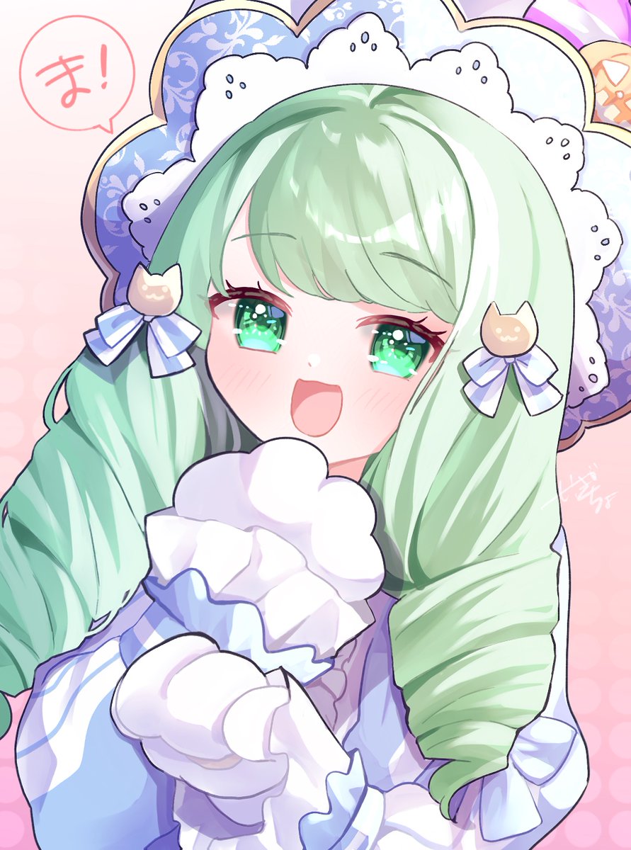 1girl, :d, animal_hands, blunt_bangs, drill_hair, fire_emblem, fire_emblem:_three_houses, fire_emblem_heroes