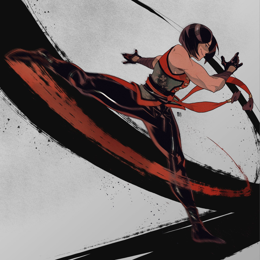 1girl, attack, bob_cut, brown_hair, commentary, commission, dc_comics, english_commentary