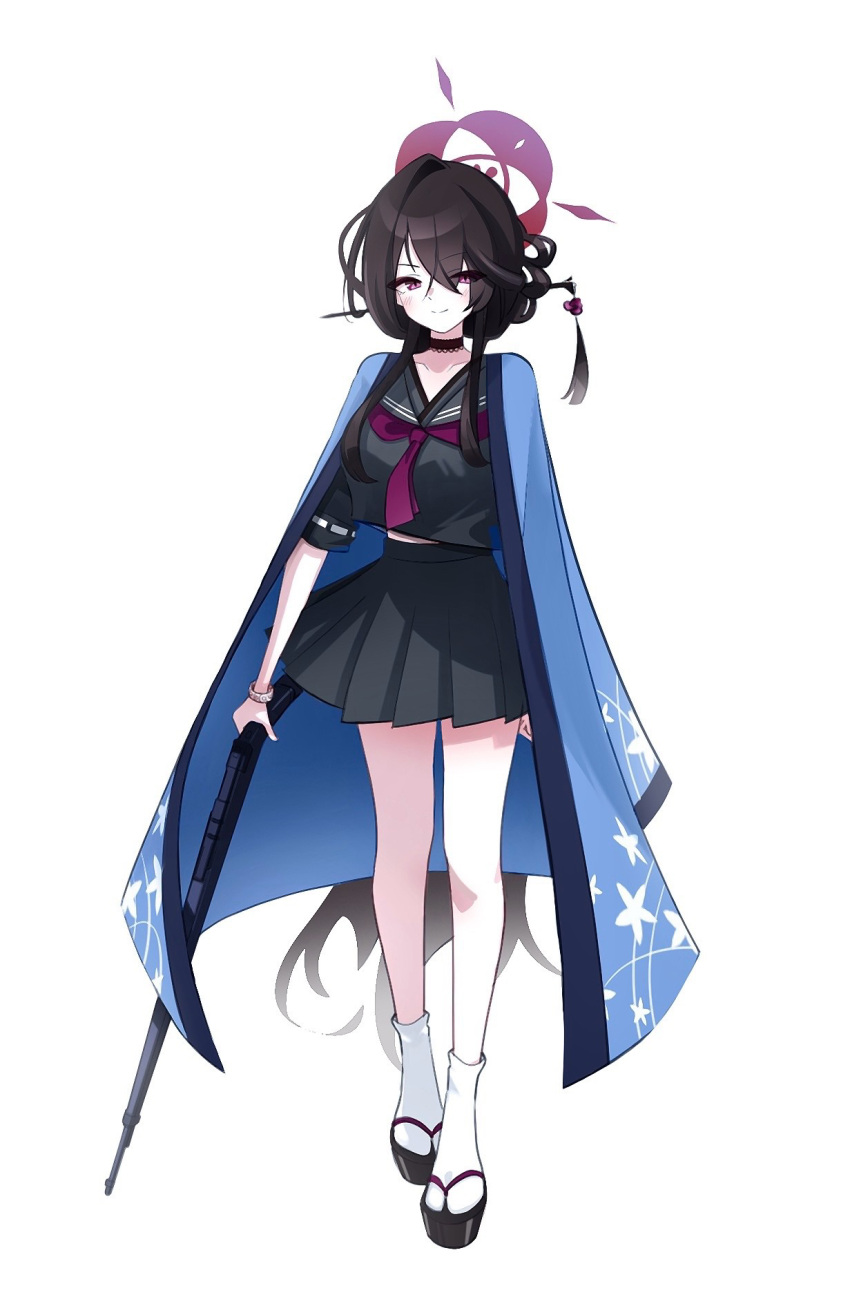 1girl, aged_down, black_choker, black_hair, black_serafuku, blue_archive, choker, commentary