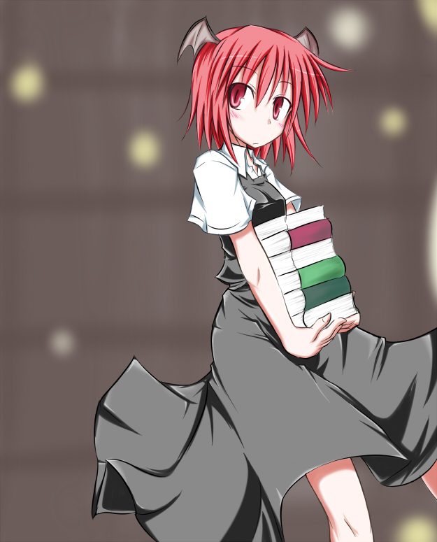 book, kirino_souya, koakuma, red_eyes, red_hair, redhead, short_hair, solo