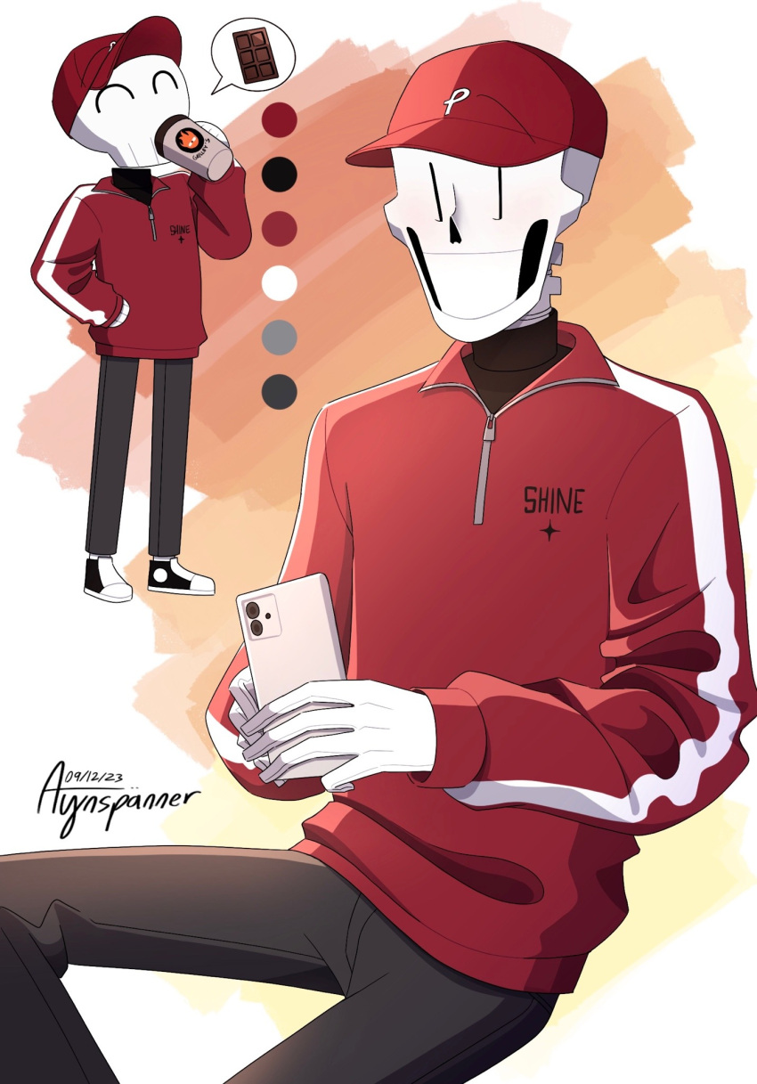 1boy, 2023, 2d, alternate_costume, artist_name, ayinspanner, baseball_cap, black_shoes
