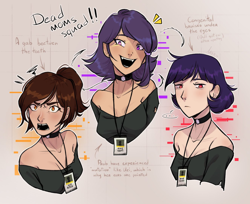 3girls, alice_(murder_drones), character_name, choker, closed_mouth, lazydeer06, looking_at_viewer, multiple_girls