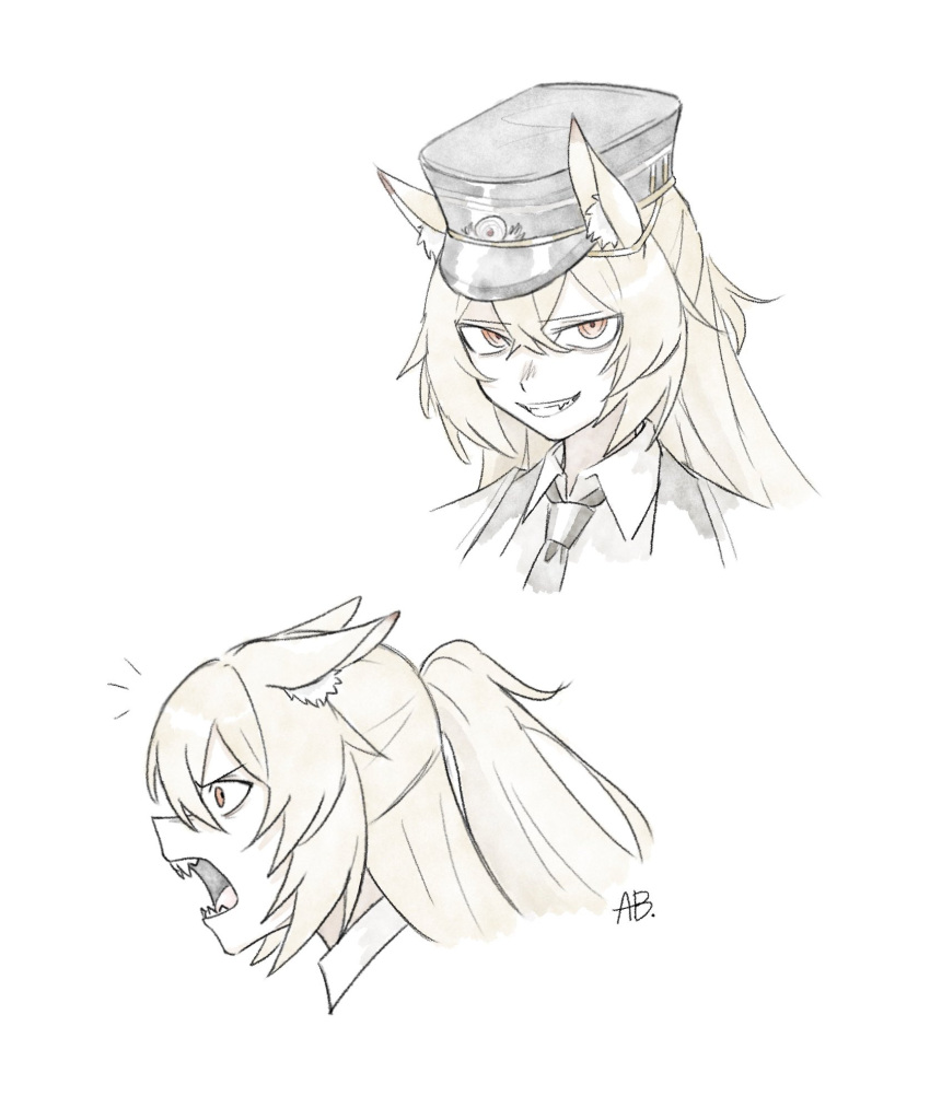 1girl, animal_ears, biscuitaart, black_necktie, blonde_hair, callsign:_cedar, collared_shirt, cropped_shoulders