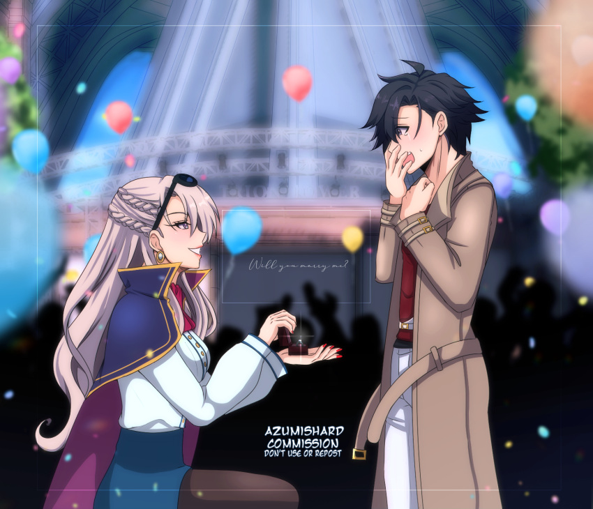 ascot, aurelia_le_guin, azumishard, balloon, black_hair, braid, cape, coat