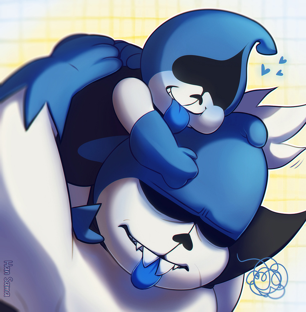 2019, 2boys, 2d, blue_tongue, carrying, carrying_person, colored_tongue, deltarune