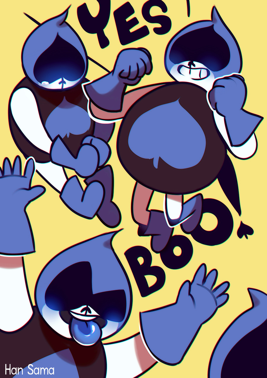1boy, 2019, 2d, blue_tongue, colored_tongue, deltarune, fat, han_sama