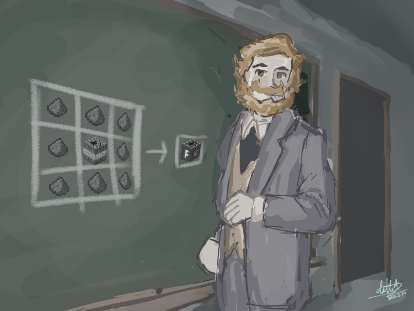 chalkboard, collar, datte_(datte63), door, highres, ibispaint_(medium), minecraft, minecraft:_story_mode