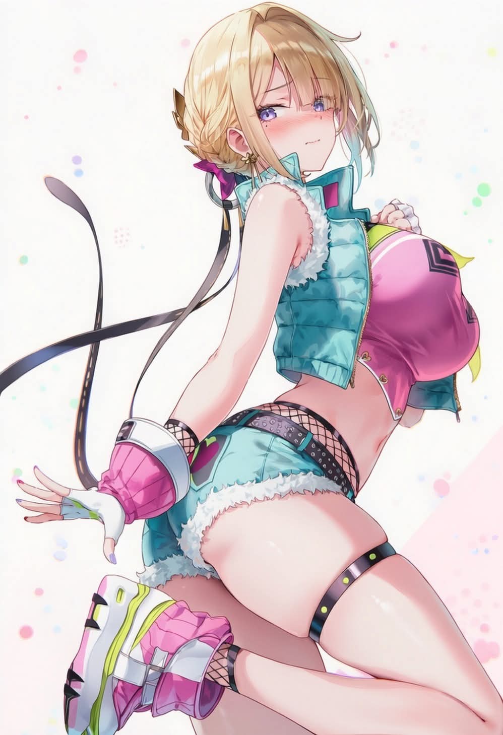 1girl, alternate_costume, braided_bun, costume_switch, evelyn_chevalier, long_hair, nicole_demara_(cosplay), zenless_zone_zero