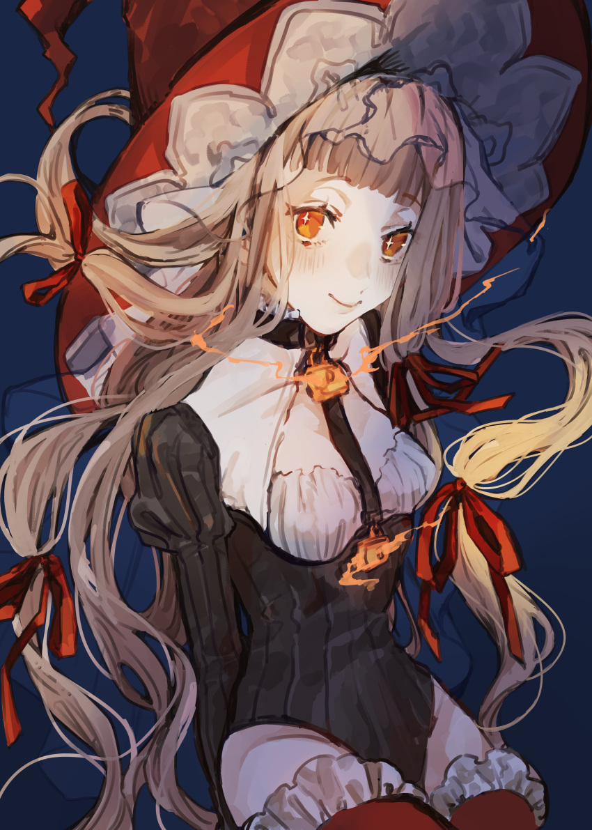 1girl, absurdres, alternate_costume, bad_id, bad_pixiv_id, blonde_hair, blue_background, blunt_bangs