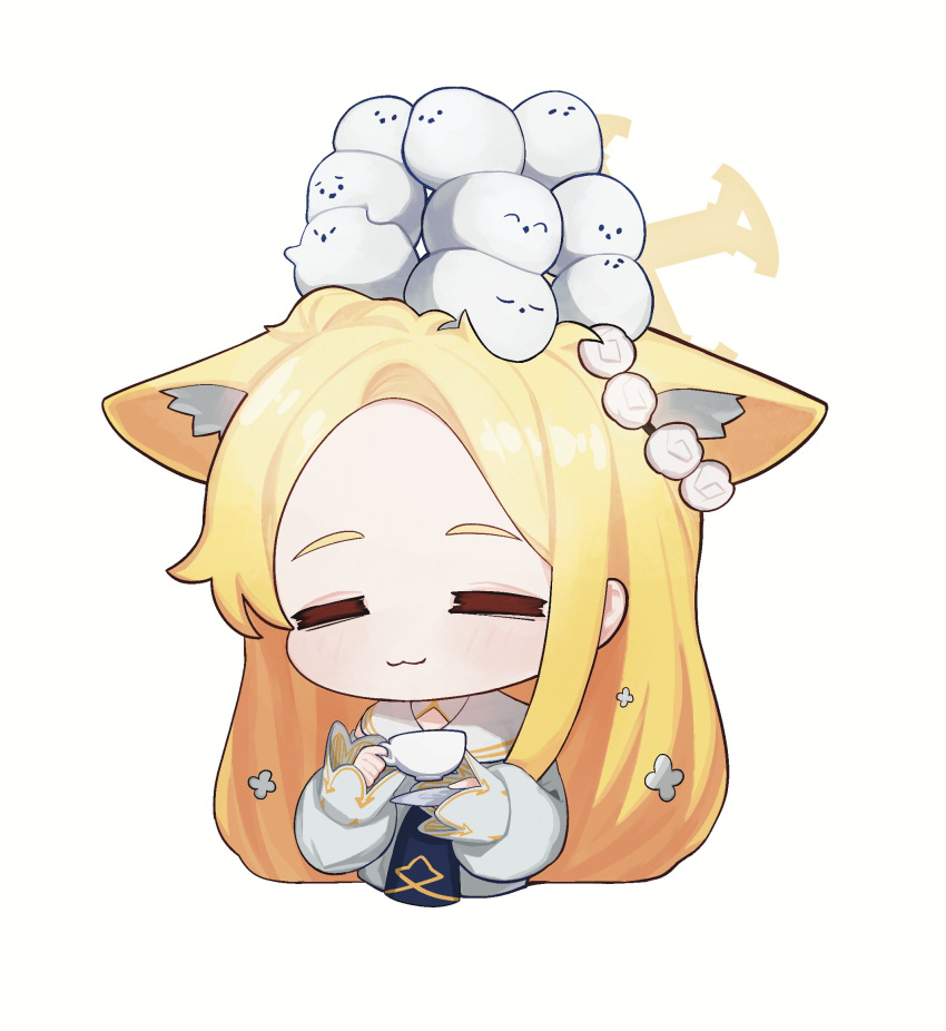 1girl, animal_ear_fluff, animal_ears, animal_on_head, bird, bird_on_head, blonde_hair, blue_archive