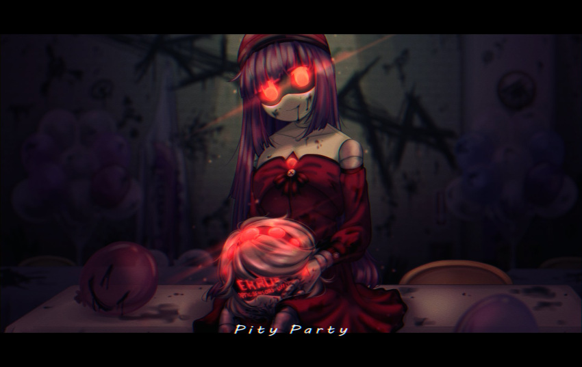 1girl, android, black_hat, blood, blood_on_face, closed_mouth, doll_(murder_drones), dress