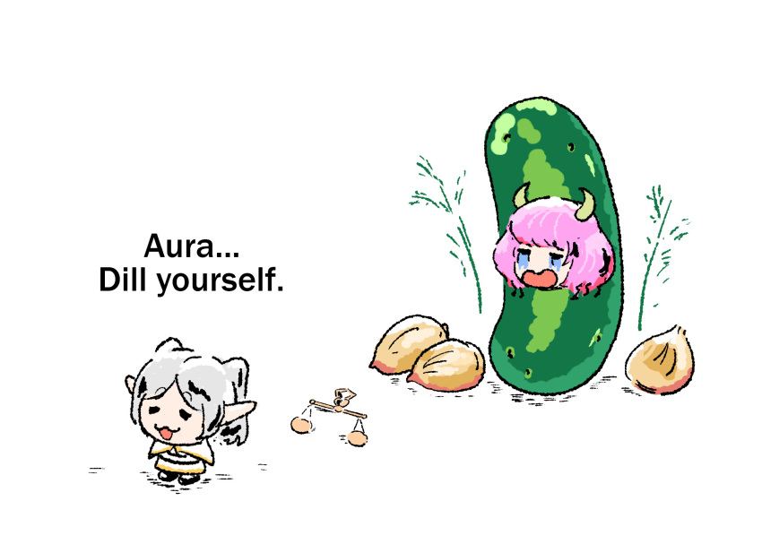 2girls, :3, =_=, aura_(sousou_no_frieren), balance_scale, capelet, chibi, chibi_only