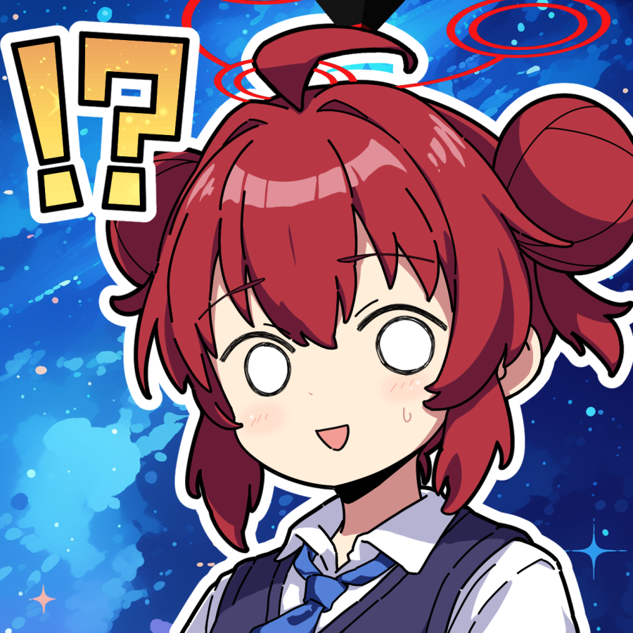 !?, 1girl, ahoge, blank_eyes, blue_archive, blue_necktie, blue_sweater_vest, collared_shirt