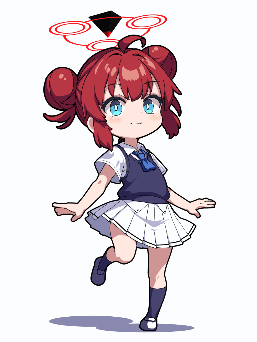 1girl, ahoge, blue_archive, blue_eyes, blue_necktie, blue_sweater_vest, bright_pupils, chibi