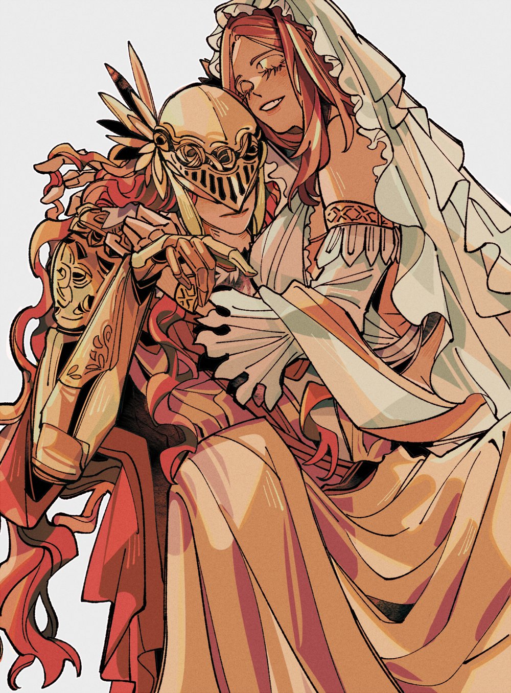 2girls, breasts, brown_hair, cape, closed_mouth, company_connection, covered_eyes, crossover