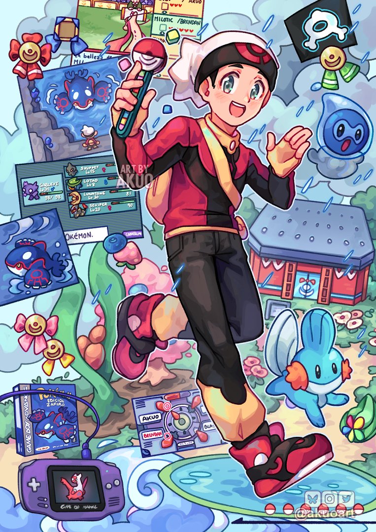 1boy, :d, akuo, award_ribbon, beanie, berry, berry_(pokemon), black_jacket