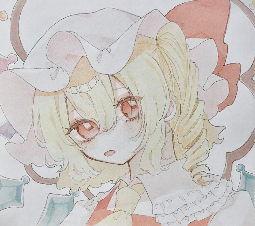 1girl, absurdres, ascot, blonde_hair, collar, crystal_wings, curly_hair, drill_hair
