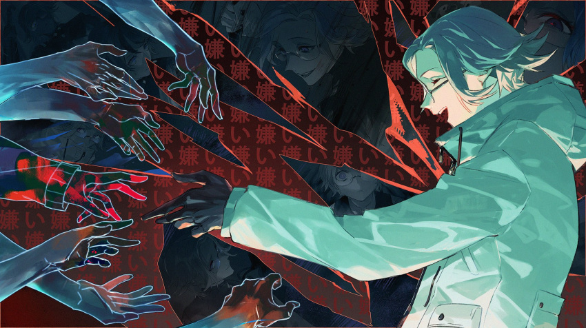 2boys, :d, ^_^, aotsuki_eito, bbprism, black_gloves, closed_eyes, from_side