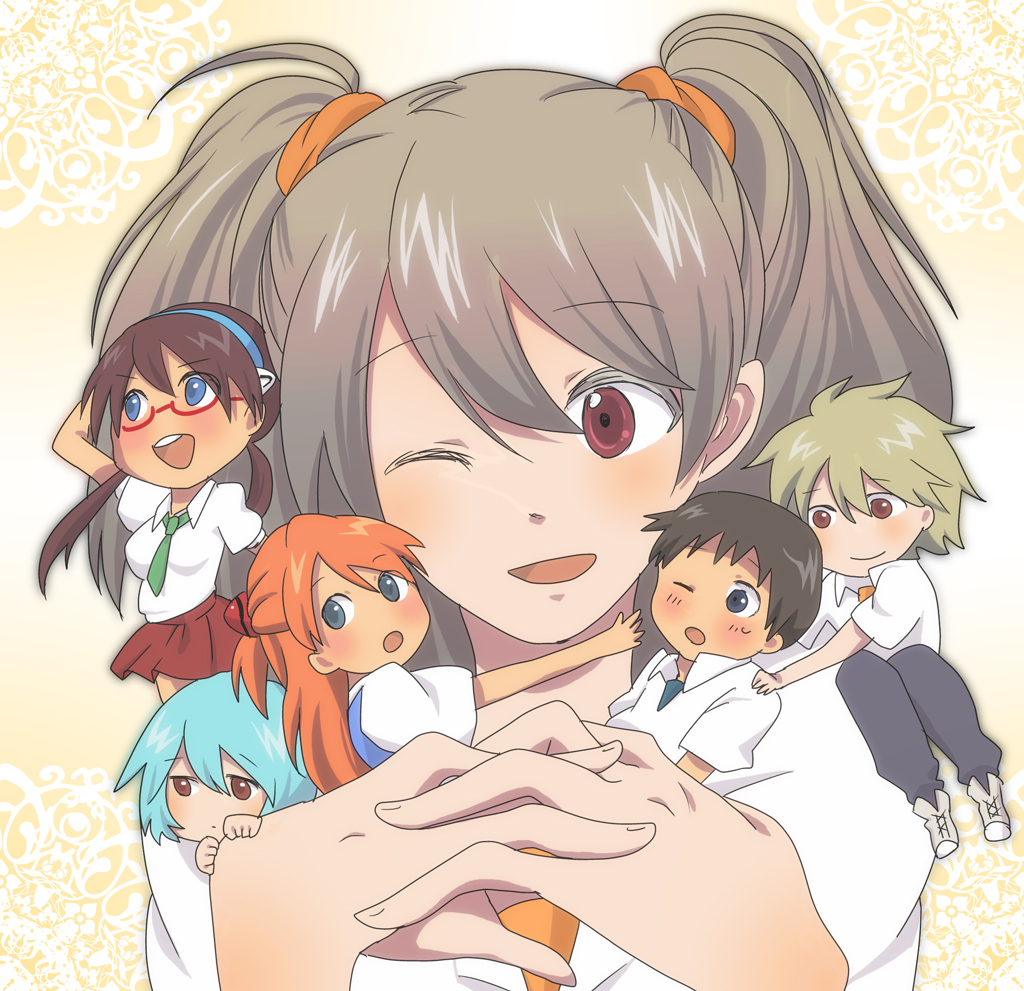 bad_id, blonde_hair, blue_eyes, blue_hair, blush, brown_hair, evangelion:_2.0_you_can_(not)_advance, female