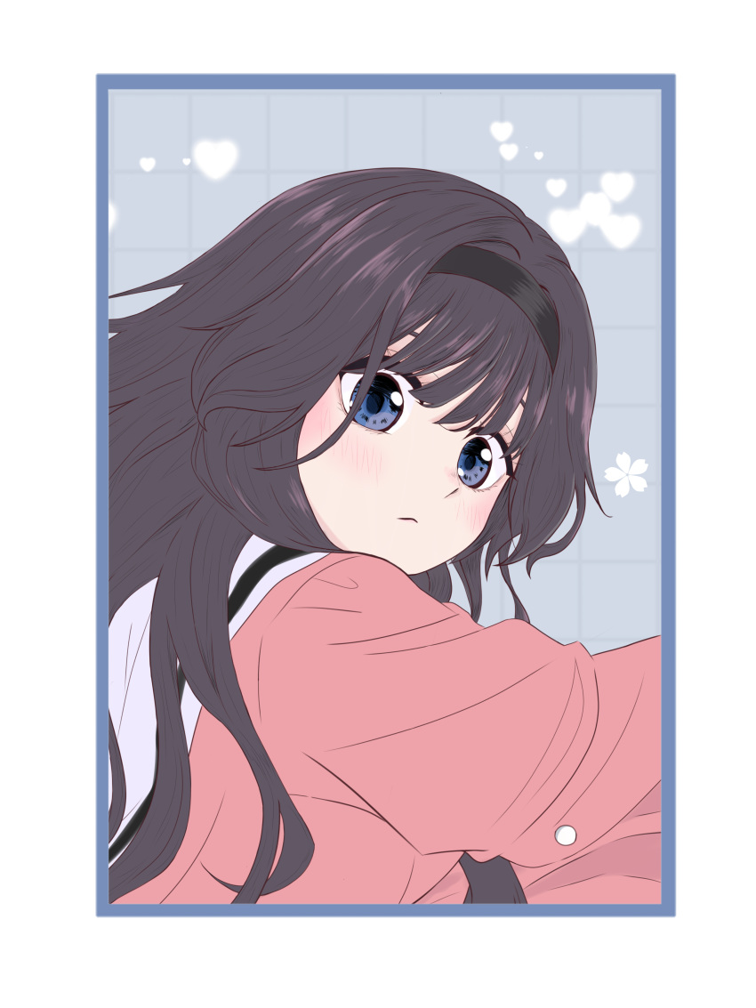 1girl, absurdres, black_hair, blue_eyes, blush, hairband, highres, kaoru_hana_wa_rin_to_saku