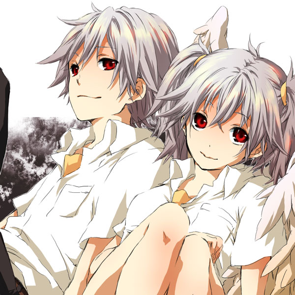 1girl, angel, couple, genderswap, grey_hair, nagisa_kaworu, nameko_(pixiv605672), neon_genesis_evangelion