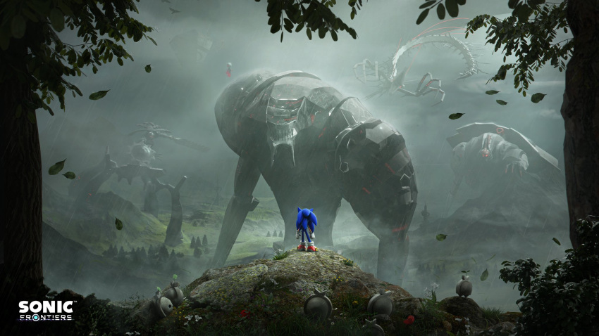 1boy, 1girl, 2204design, 6+others, armor, blender_(medium), fog, forest