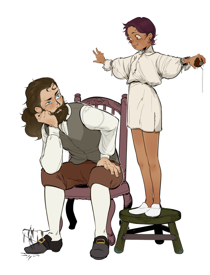 absurdres, age_difference, blouse, buckled_shoes, dark-skinned_female, dark_skin, emperor_belos, grey_vest